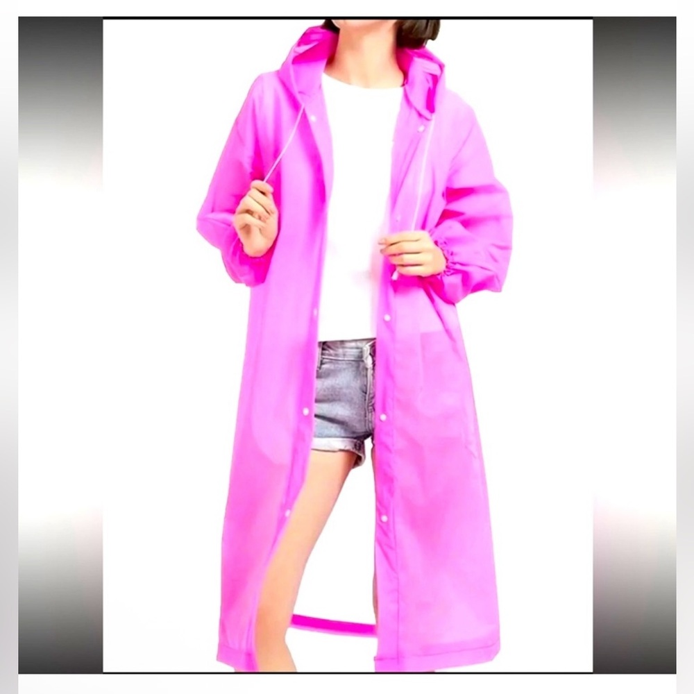 Eva Kids Pink Lightweight Raincoat Unisex Sizing Waterproof Attached Hood Barbie